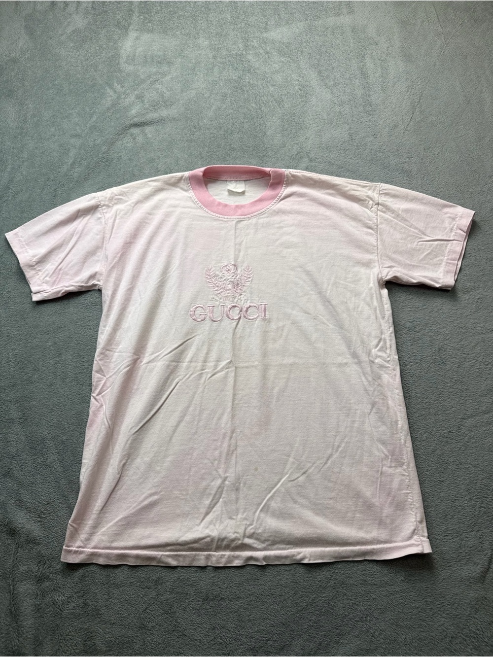 Gucci Kids Light Pink Embroidered Logo Ringer Tee